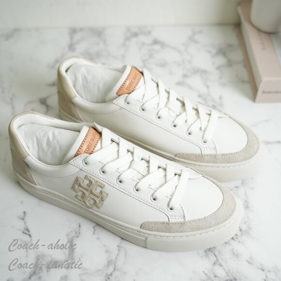 Tory Burch Color Block Signature T-Logo Leather Sneaker Shoes 161131 - Picture 2 of 11